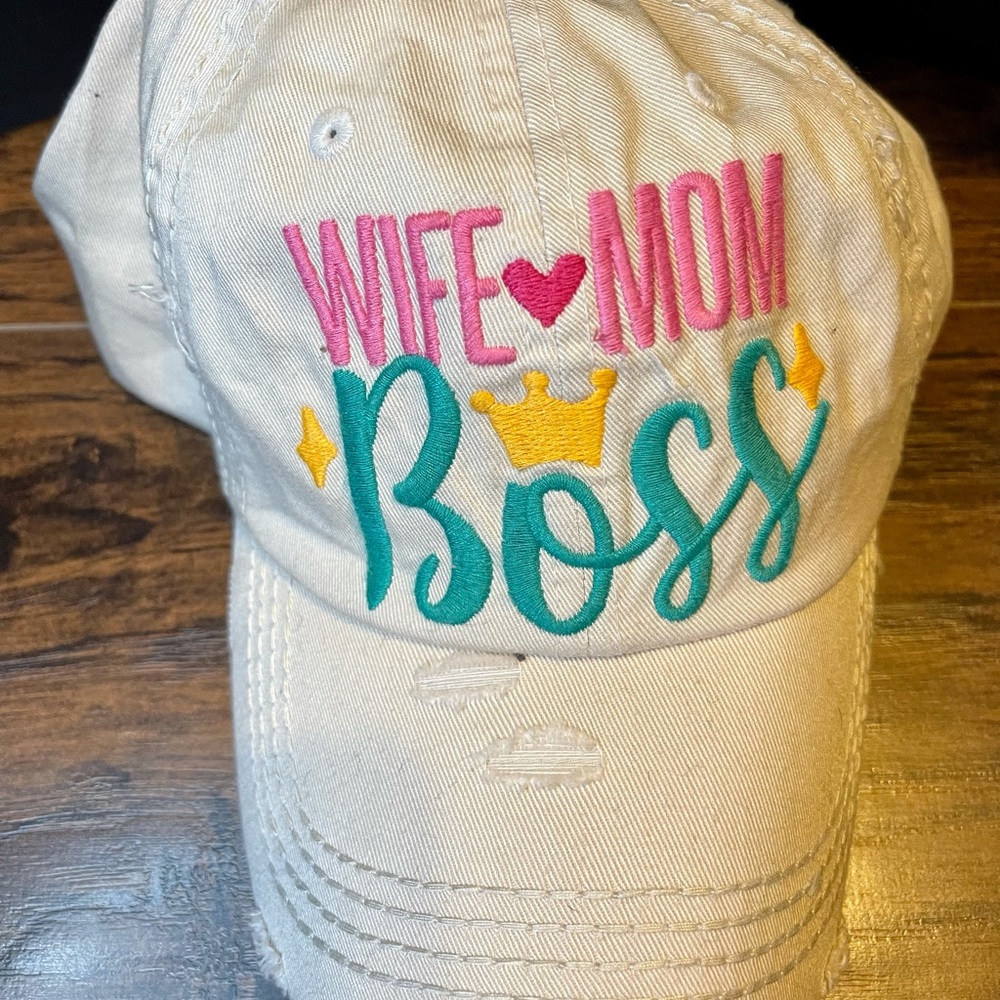 Wife Mom Boss distressed ball cap